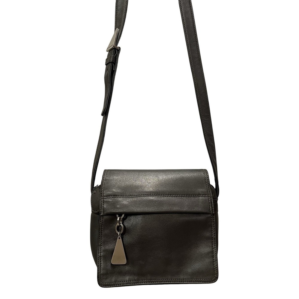 Vtg‎ Americana Sharif Leather Gunmetal Metallic Bag Crossbody Messenger 90s 80s